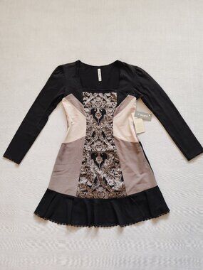 Kollontai Montreal Designer Dress Size M Damask Colorblock L.Sleeve